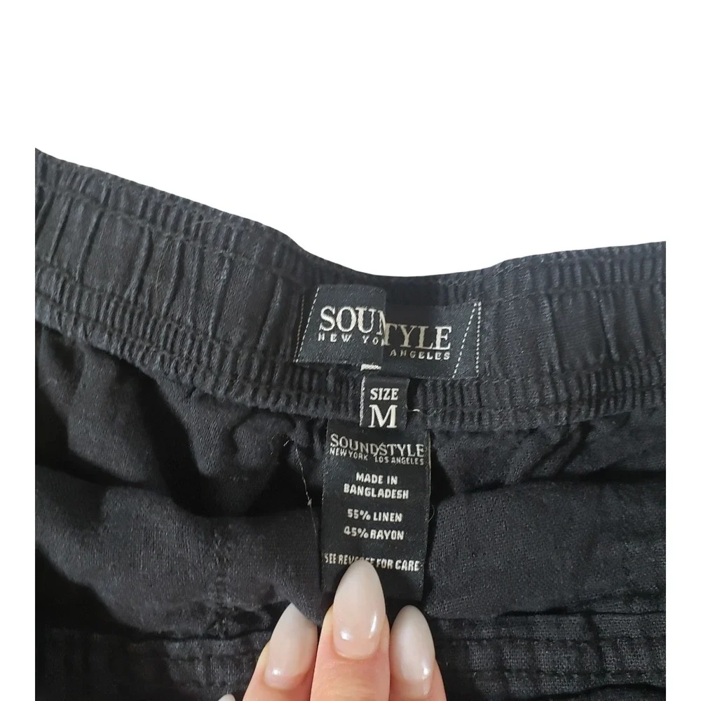 Soundstyle Black Linen Blend Shorts Womens Medium Elastic Back Casual Summer